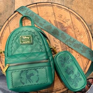 Loungefly Green Quilted Backpack with Bambi Design